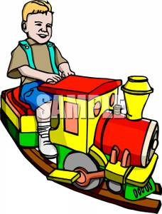 228x300 Smiling Toddler Riding On His Toy Train