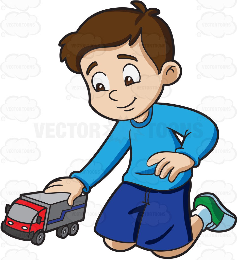 934x1024 A Young Boy Playing With His Toy Truck Cartoon Clipart