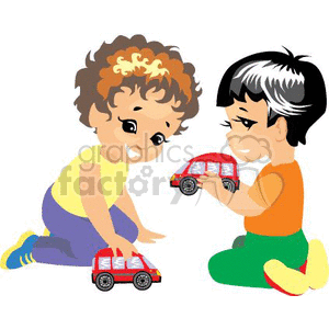 300x300 Royalty Free Two Small Boys Playing Cars Together 369355 Vector