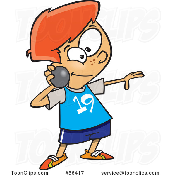 581x600 Cartoon Track And Field Red Haired White Boy Throwing A Shot Put
