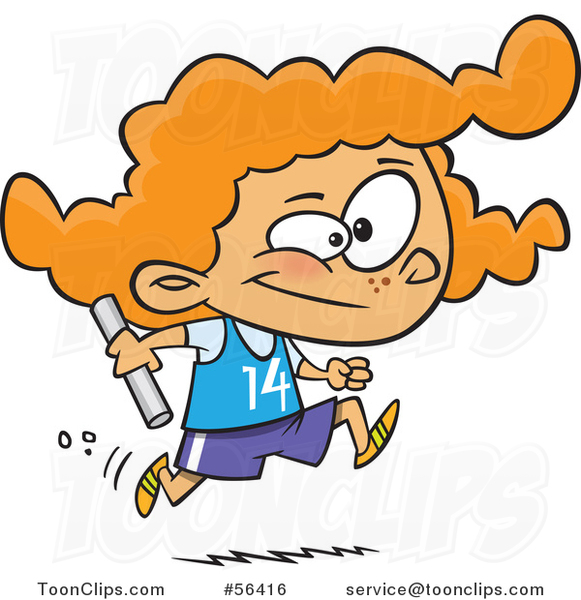 581x600 Cartoon Track And Field Red Haired White Girl Running A Relay Race