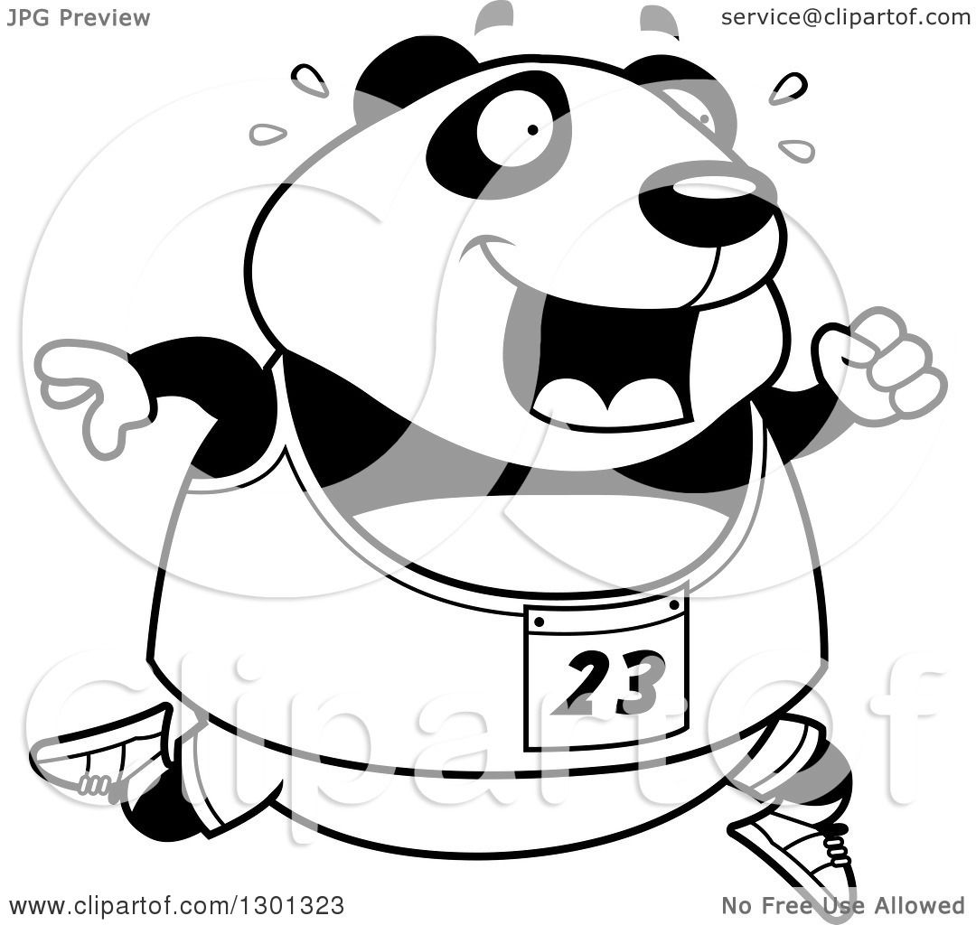 1080x1024 Outline Clipart Of A Cartoon Black And White Sweaty Chubby Panda