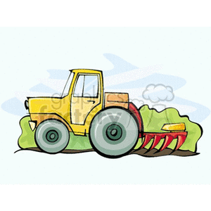 300x300 Royalty Free Yellow Tractor Pulling Red Plow Through Soil 128749