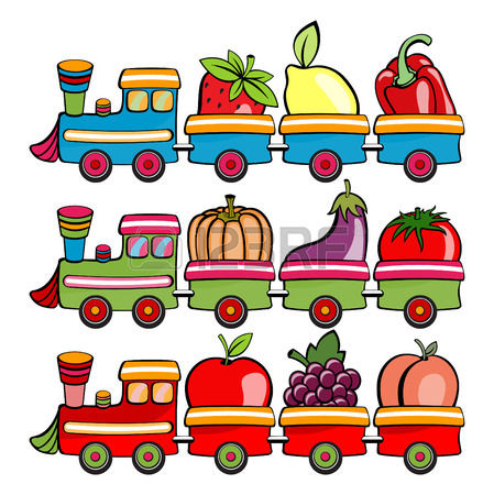 449x450 Vector Illustration Of Funny Cartoon Train, Moving The Fruits