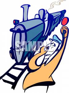 224x300 Colorful Cartoon Of A Stationmaster Warning People Of A Train