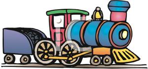 300x141 Colorful Cartoon Of A Train Engine Pulling A Coal Car