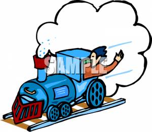 300x261 Man Riding In A Blue Train Clip Art Image