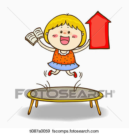 450x470 Stock Illustration Of A Girl Jumping On The Trampoline With A Book