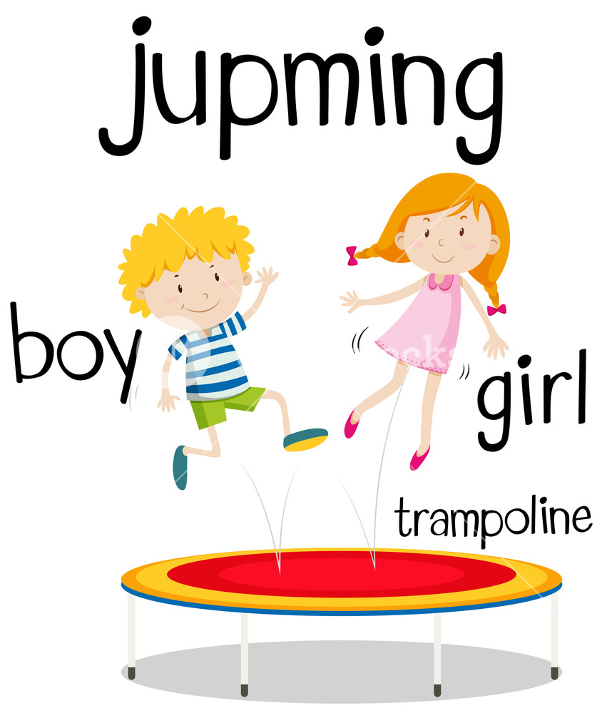 844x1000 Boy And Girl Jumping On Trampoline Illustration Royalty Free Stock