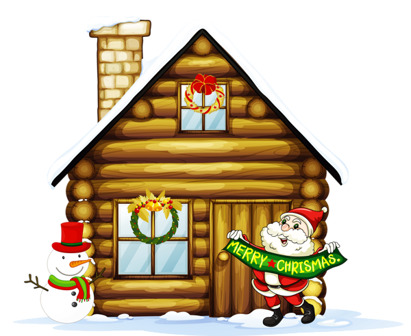 600x491 Transparent Christmas House With Santa And Snowman Clipart Its