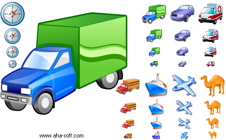 450x280 Transport Icon Set. Vehicle Icon Library With Truck, Train, Car