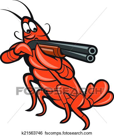392x470 Clip Art Of Crayfish Lobster Aiming Shotgun Cartoon K21563746