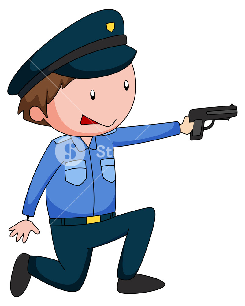 801x1000 Policeman In Uniform Shooting A Gun Illustration Royalty Free