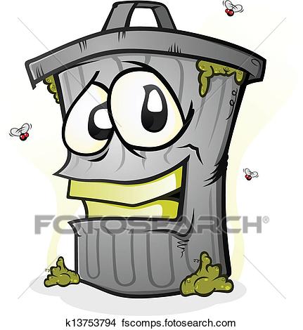 431x470 Clipart Of Smiling Trash Can Cartoon Character K13753794