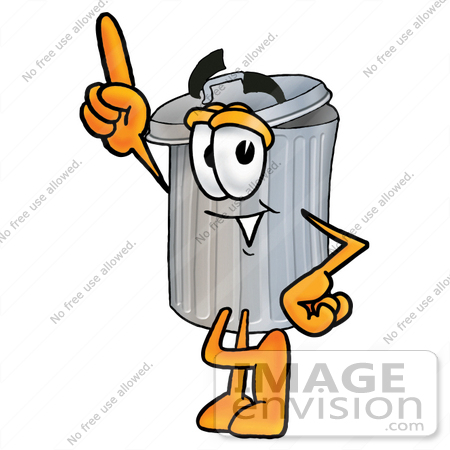 450x450 Clip Art Graphic Of A Metal Trash Can Cartoon Character Pointing