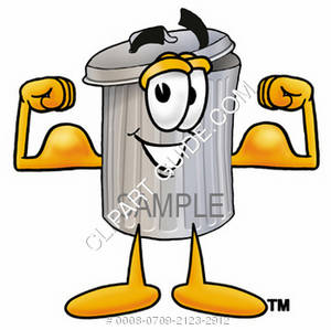 300x299 Clipart Cartoon Trash Can Character Flexing Muscles