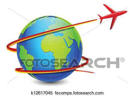 450x319 Clipart Of Airplane Around Earth K12617045