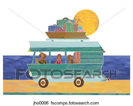 450x357 Stock Illustration Of Family Travelling In An Rv Jho0006