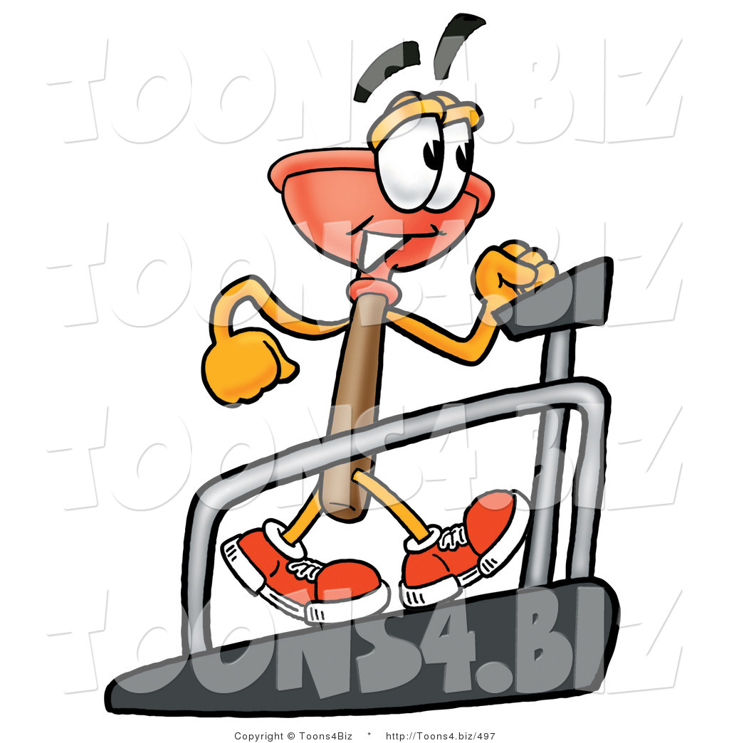 1024x1044 Illustration Of A Cartoon Plunger Mascot Walking On A Treadmill