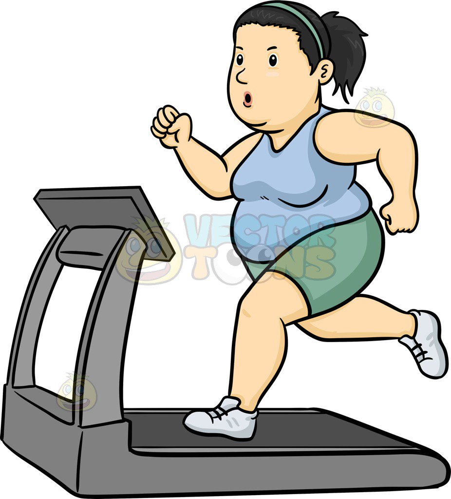 926x1024 A Fat Woman Using The Treadmill To Lose Weight Cartoon Clipart