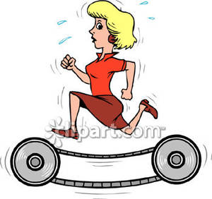 300x282 Running On Old Fashioned Treadmill Royalty Free Clipart Picture