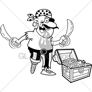 325x325 Cartoon Pirate With Treasure Chest. Gl Stock Images