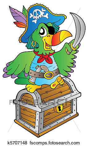 285x470 Clip Art Of Pirate Parrot On Treasure Chest K5707148