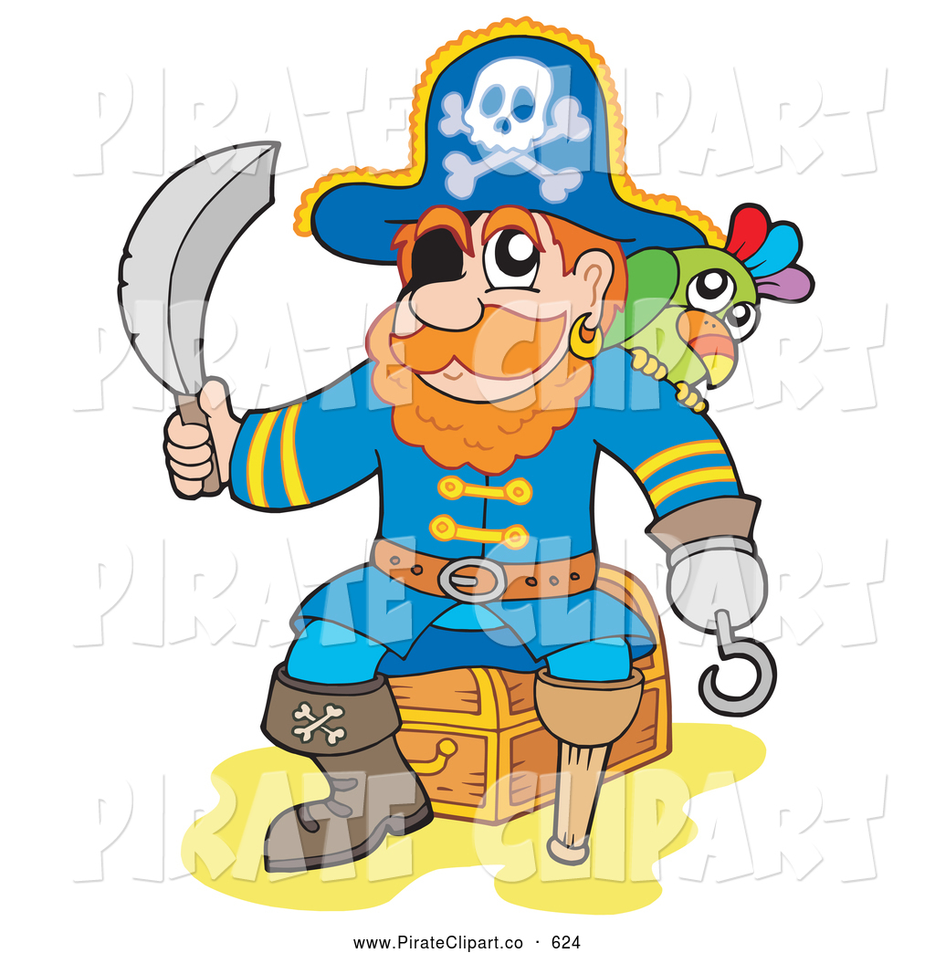 1024x1044 Vector Clip Art Of A Male Pirate Sitting On A Locked Treasure