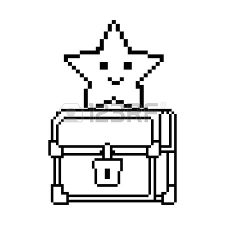 450x450 Pixelated Treasure Chest With Star Vector Illustration Design