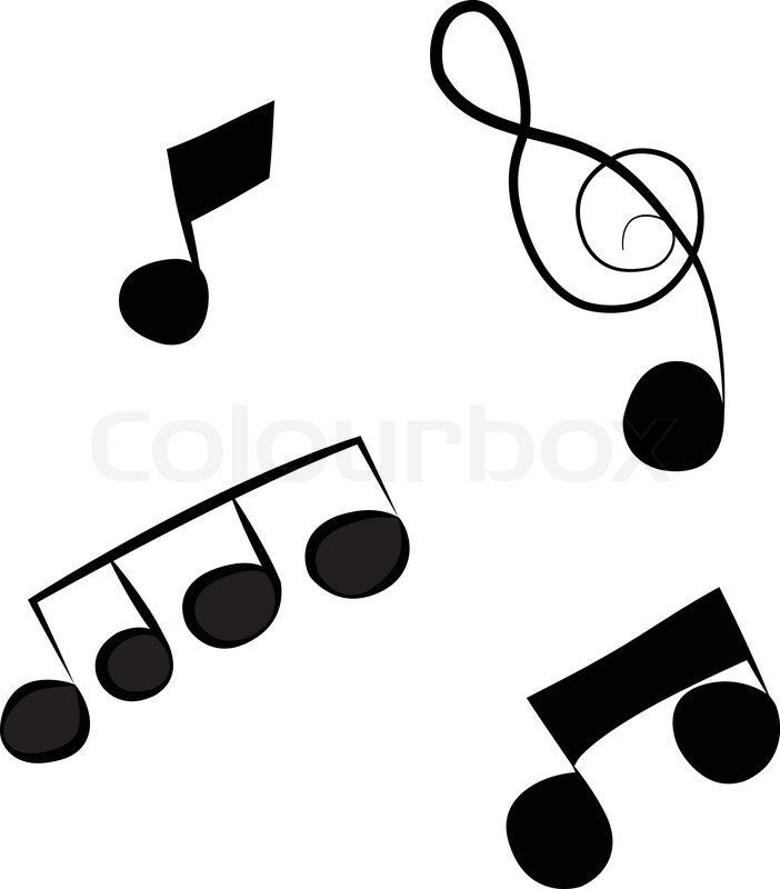 702x800 Black Outline Vector Music Notes On White Background. Stock