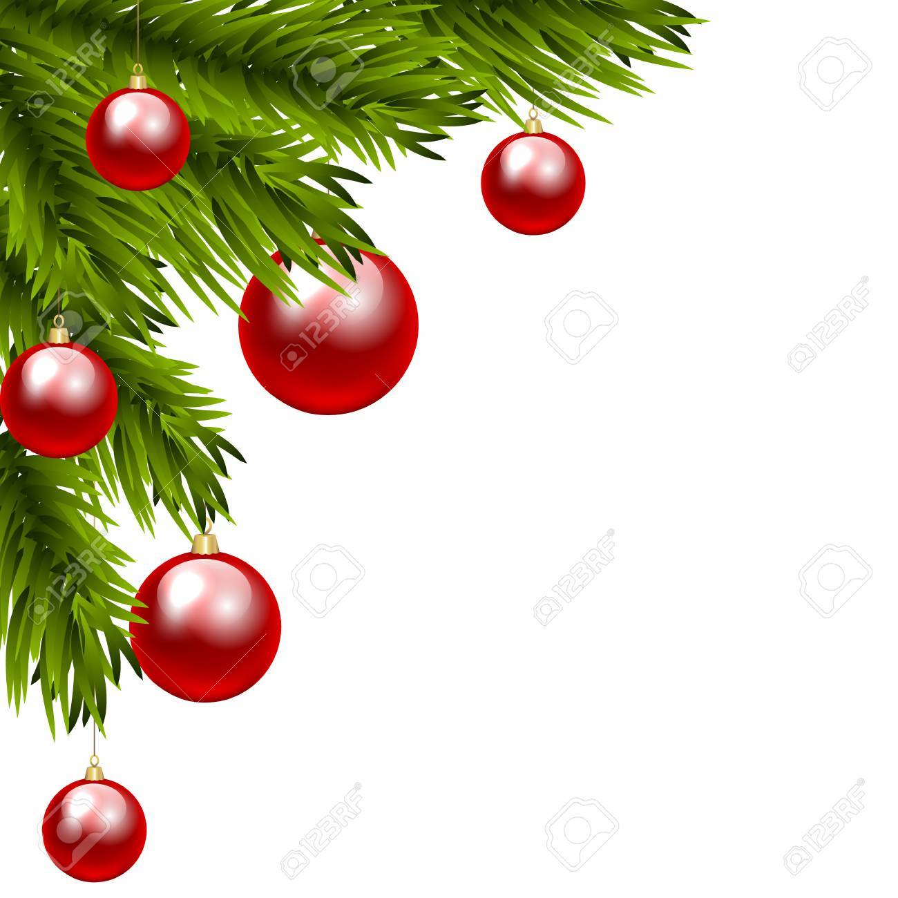 1300x1300 Christmas Tree Branch With Three Colorful Baubles. Clip Art
