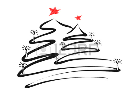 450x323 Two Christmas Trees Line Drawing By Pen, Hand Drawn Vector Sketch