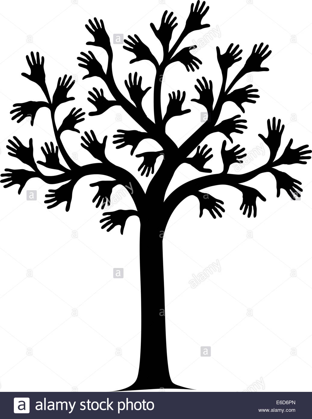 1036x1390 Vector Illustration Of A Tree Outline With Hands For Leaves Stock