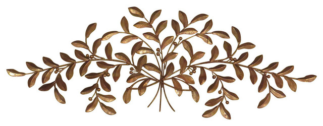 640x250 Large Gold Olive Branch Wall Iron, Iron Metal Plaque Leaf Tree Art
