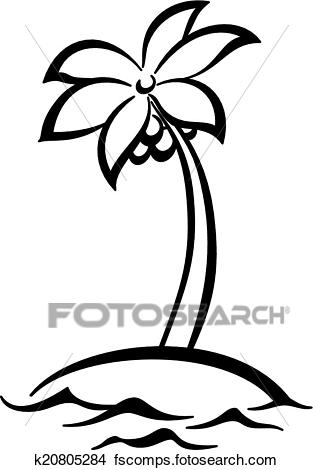 313x470 Clipart Of Tropical Island With Palm Tree Silhouettes K20805284