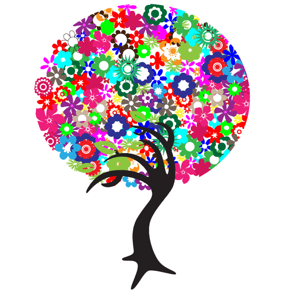 600x595 Free Colorful Flowers Tree, Vector Image
