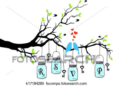 450x342 Clipart Of Birds On Tree With Jars, Vector K17184285