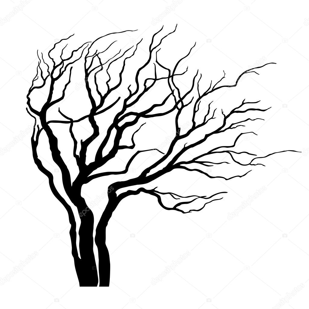 Дерево на ветру силуэт