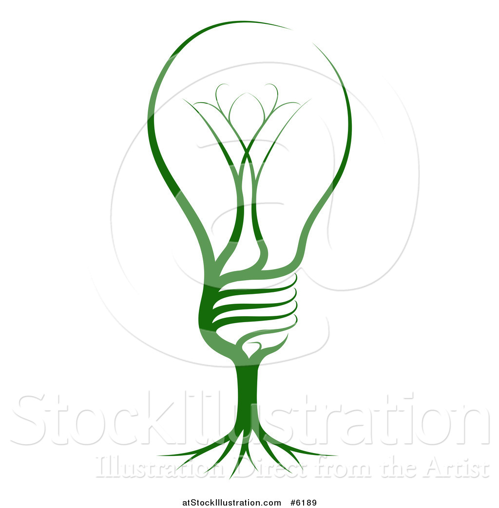 1024x1044 Vector Illustration Of A Green Light Bulb With Tree Roots By