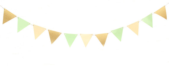 570x228 Mint Green Gold Ivory Triangle Flag Banner Mint Green Gold