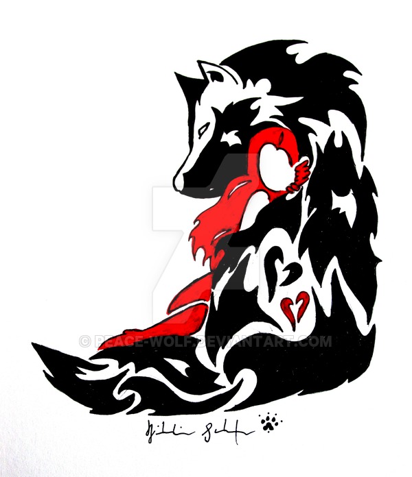 600x696 Tribal Drawing Of A Wolf Protecting A Girl This One Means A Lot