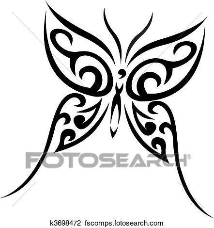 442x470 Clipart Of Buterfly Tribal Vector Tattoo K3698472