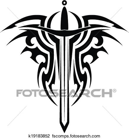 436x470 Clipart Of Tribal Tattoo With Medieval Sword K19183852