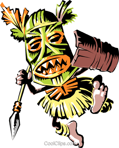 384x480 Cartoon Tribal Warrior Royalty Free Vector Clip Art Illustration