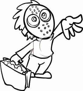 273x300nd White Cartoon Of Child Wearing Halloween Mask, Holding
