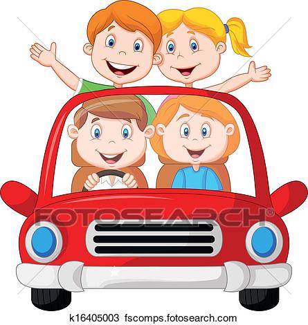 445x470 Clipart Of Road Trip With Family Cartoon K16405003