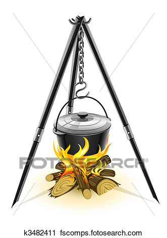 331x470 Clipart Of Black Kettle For Campfire On Tripod K3482411