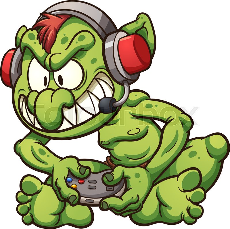 800x797 Cartoon Gamer Troll Playing Video Games. Vector Clip Art