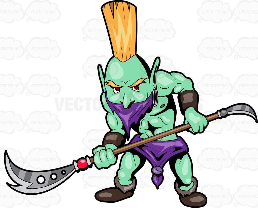 1024x826 A Troll Warrior Ready To Fight With His Stick Blade Cartoon