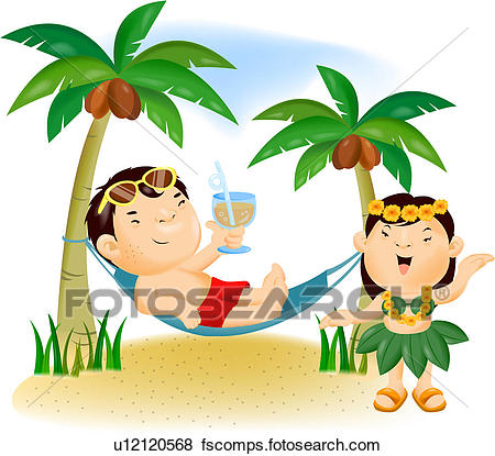 450x415 Stock Illustration Of Girl And Boy Relaxing On Tropical Beach